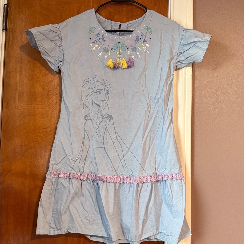 Blue Short Sleeve Dress with Embroidered Design